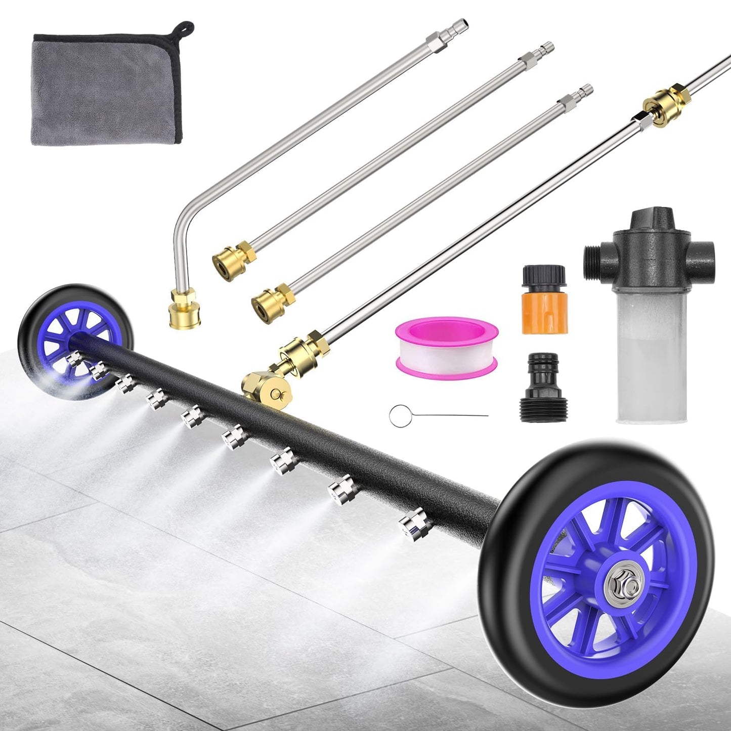 Aihand 35'' Undercarriage Pressure Washer Attachment, 2-in-1 Power Washer Under Car Cleaner with 100ml Foam Cannon,10 Nozzles, 4000 PSI Water Broom with 3 PCS Extension Wand Undercarriage Sprayer,Blue