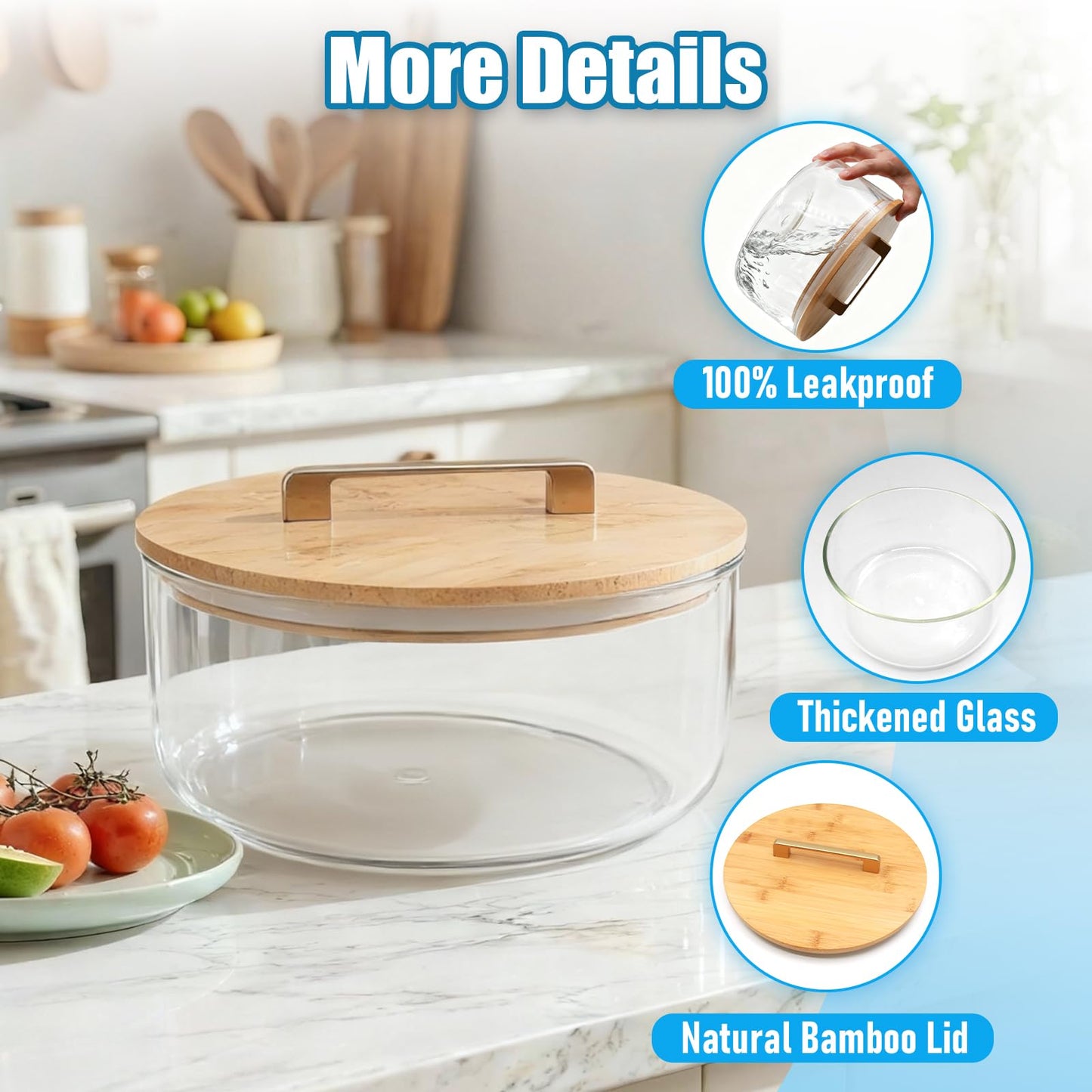 Acelane 10 Inch Glass Trifle Bowl with Sealed Lid, 200oz Large Salad Bowl, Modern Versatile Mixing and Serving Bowl for Salad, Dessert, Ice Cream, Cake and Party, Home, Microwave & Dishwasher Safe