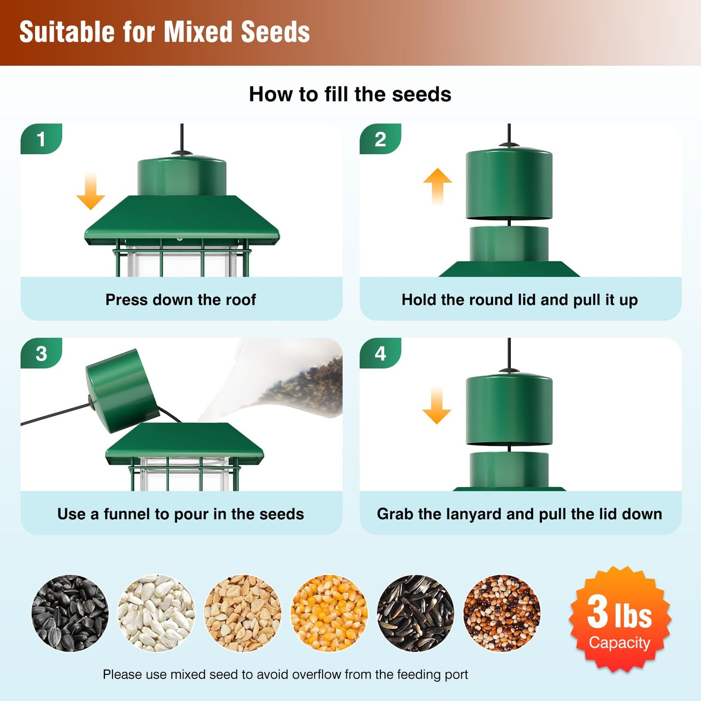 GAINSEN Squirrel Proof Bird Feeder, Metal Bird Feeders for Outdoors Hanging, Weight Activated, 3 Lb Capacity, 4 Ports, Tube Bird Feeder for Outside, Cardinal Finch Bluebird Wild Bird Feeder