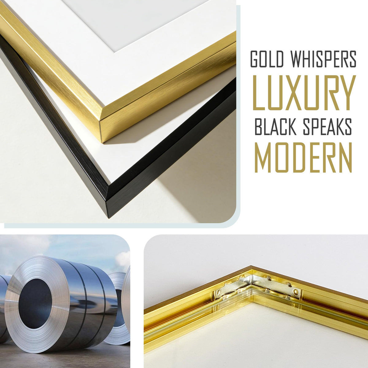 TONES FRAME DESIGN 16x20 Picture Frame (Shiny Brushed Aluminum), Gold Metal Photo Frame Matted to 11x14 and Plexi Glass, for Art Gallery Wall Decor