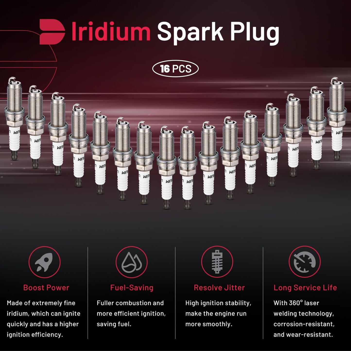 BDFHYK 4024123628 Iridium Spark Plugs Compatible with Ram 1500 2011-2021 Big Horn Crew Cab Pickup 4-Door 5.7L V8 GAS OHV Naturally Aspirated Set of 16