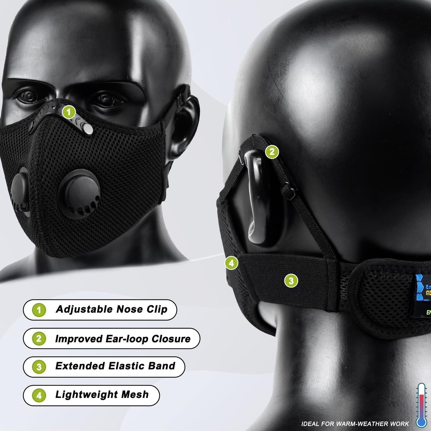 BASE CAMP Upgrade M Plus Dust Mask, Breathable Reusable Dust Face Mask with 6 Activated Carbon Filters for Woodworking Mowing