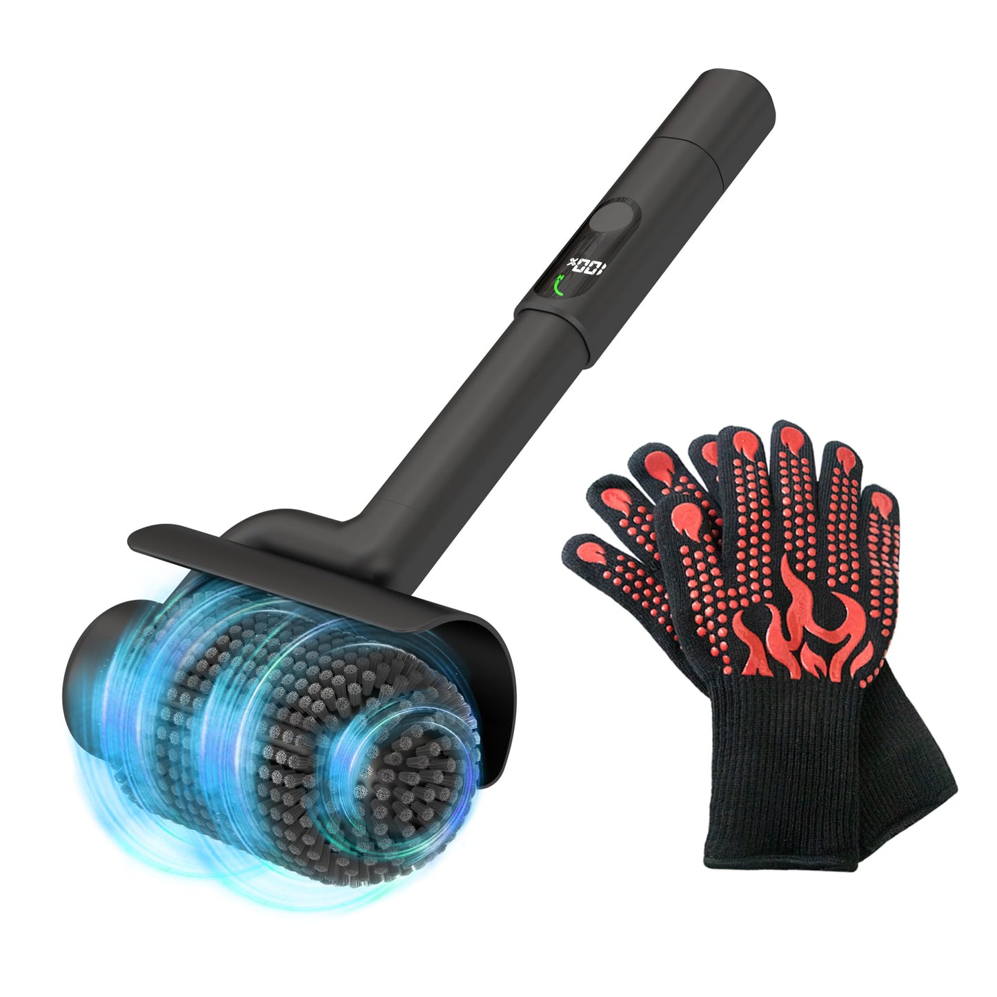 Electric Grill Brush, 3Nm High Torque Motor, 304 Stainless Steel & φ3.94 Inch Removable Brush Head, 800 RPM BBQ Grill Cleaner with Heat Resistant Gloves