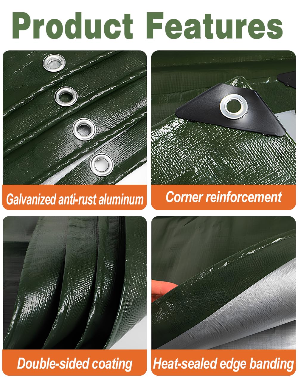 Wohohoho 120GSM Tarpaulin Waterproof Heavy Duty, 13.1 x 13.1 Ft Large Green Rainproof Tarp UV/Tear Resistant PE Tarpaulin Sheet Tent with Reinforced Eyelets, Cover for Pool, Caravan, Garden Furniture