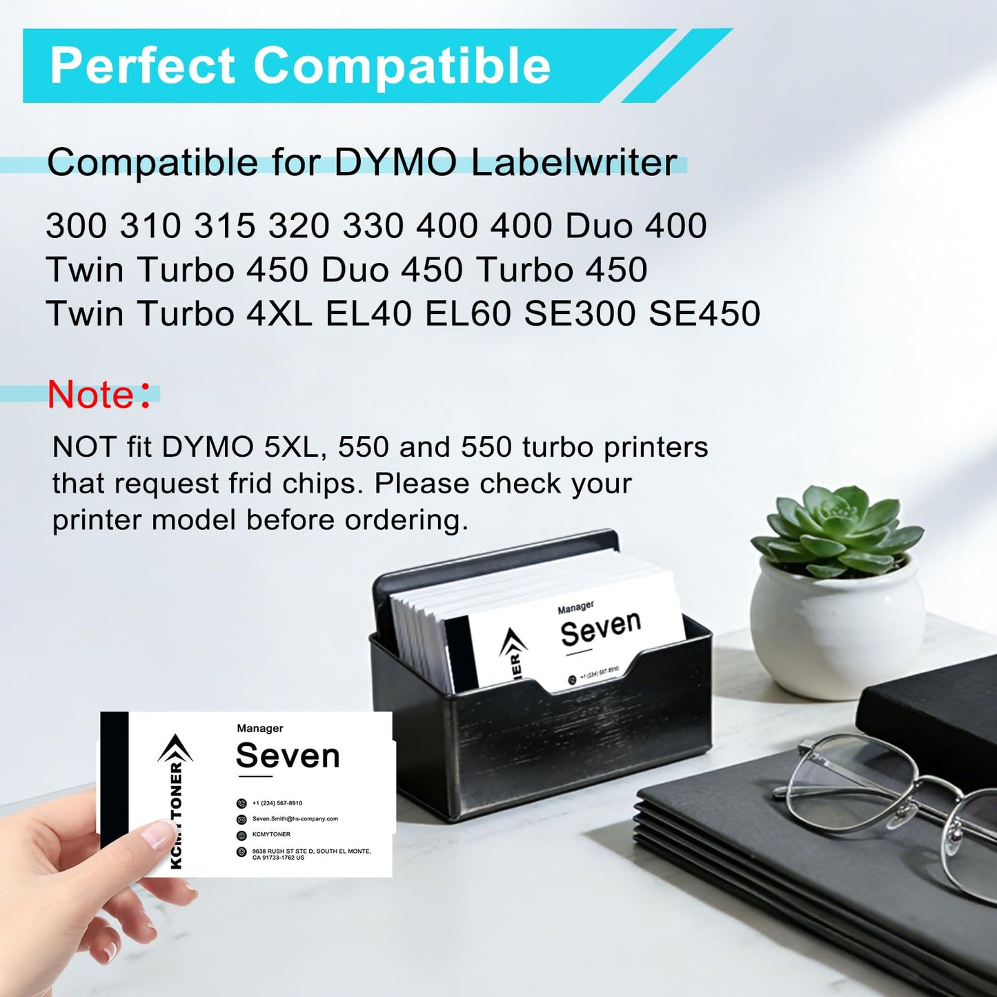KCMYTONER Labelwriter 30374 Business/Appointment Cards 2 x 3 1/2 Labels Stock White Non-Adhesive Compatible for DYMO LW Printers, [5 Rolls, 300 Label/Roll]
