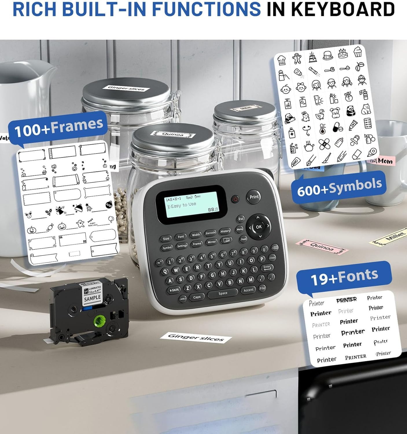Label Maker Machine with Tape, Label Maker Waterproof Labels, Keyboard Labeler Machine Portable, D210S Desktop Labelmaker Multiple Symbols for Home Small Business Kids Teachers School Supplies