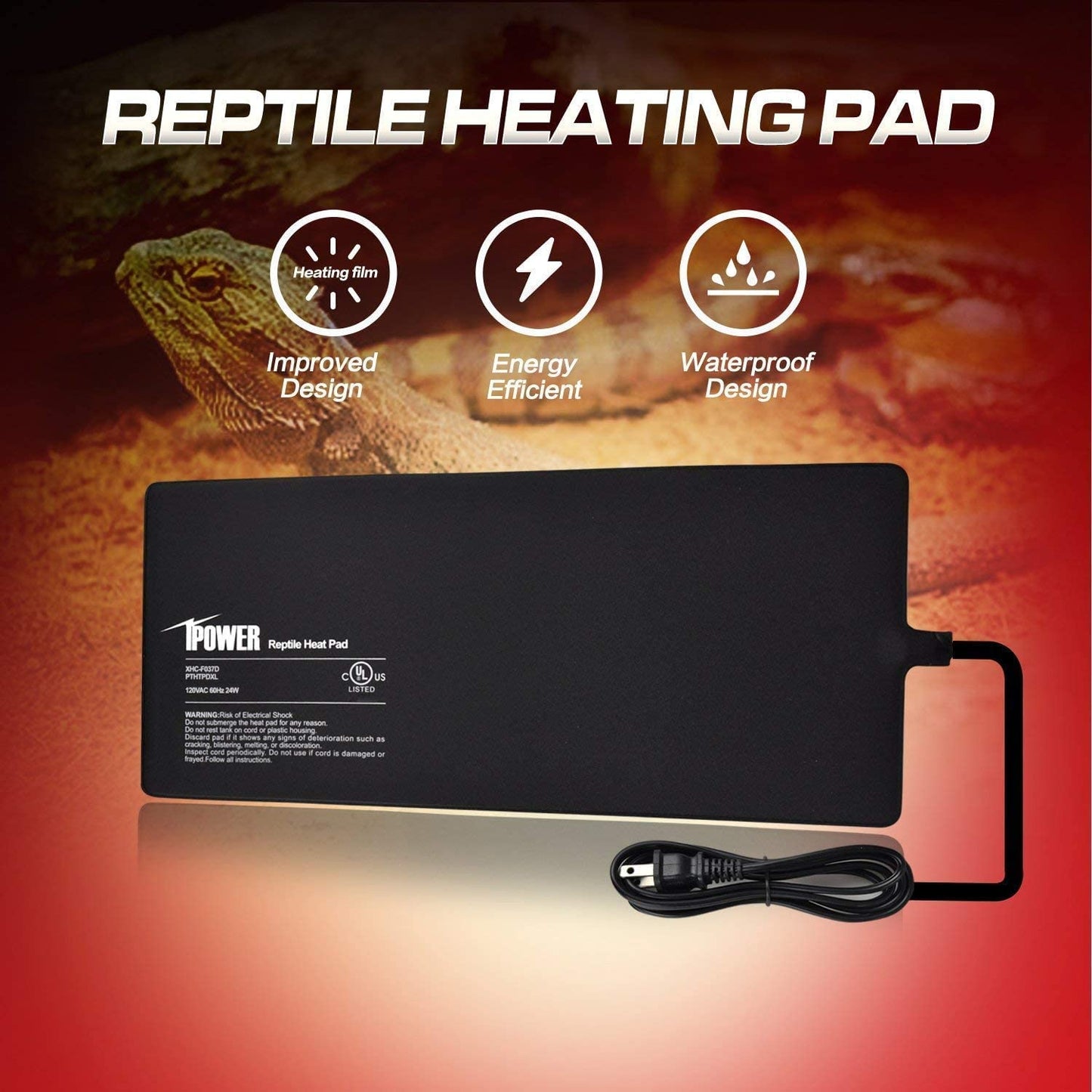 iPower 8 by 18-Inch 24 Watt Reptile Heat Pad Under Tank Terrarium Heater Heat Mat for Small Animals