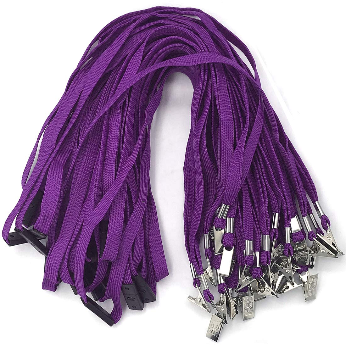 Bird Fiy Lanyards Breakaway Bulk Black Lanyards Neck Flat Safety Badge Lanyard Bulldog Clip (Purple, 50 PCS)