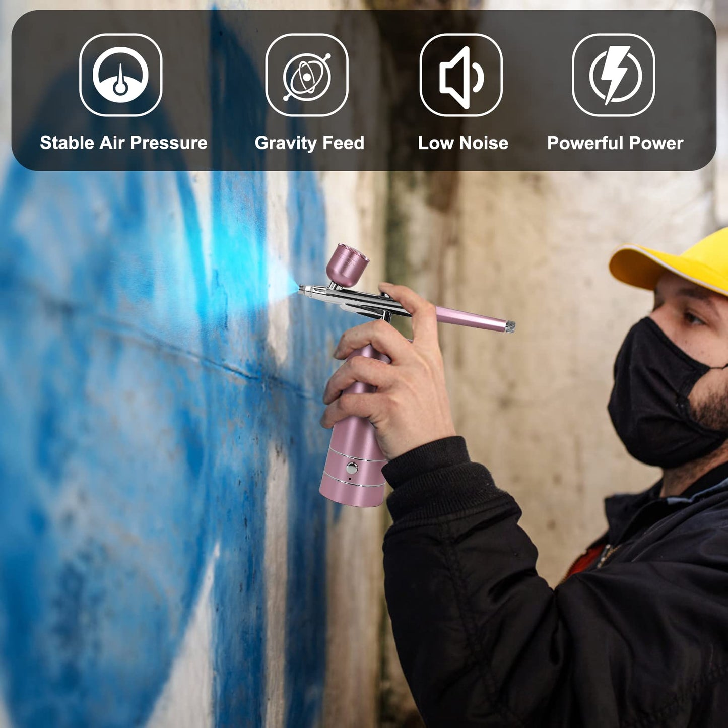 Airbrush Kit with Compressor, Auto Handheld Airbrush Gun with 0.3mm Tip, Rechargeable, Portable Air Brushes for Painting, Tattoo, Nail Art, Model Coloring, Makeup, Cake