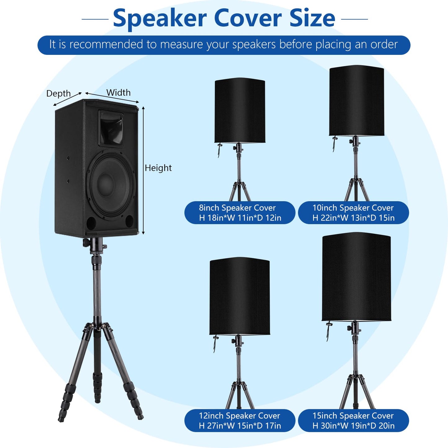 15 inch Outdoor Speaker Covers, 2 Pack Weatherproof Speaker Cover for PA DJ Powered Speakers - 600D Thick Oxford Fabric Waterproof UV Protection Dustproof