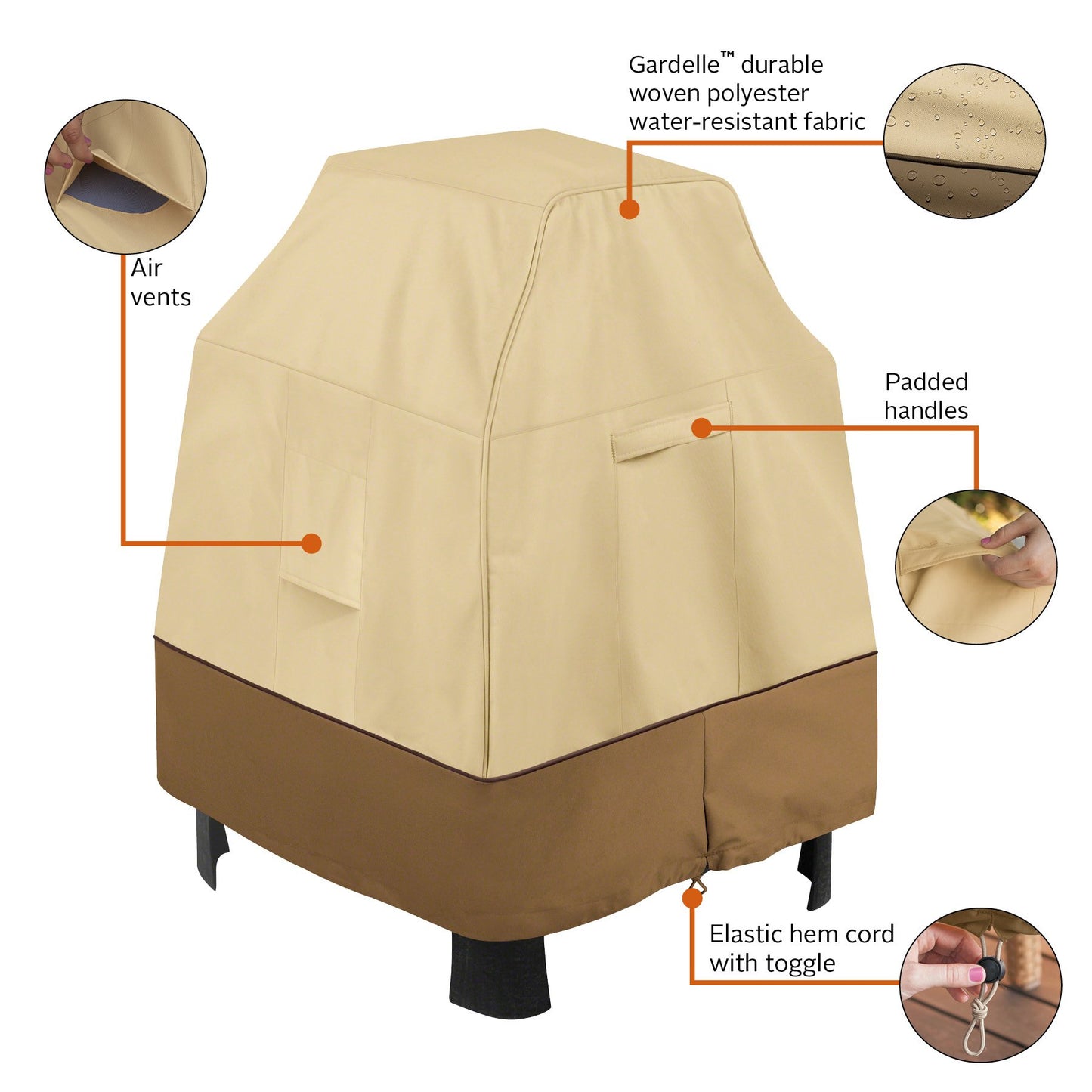 Classic Accessories 55-989-051501-00 Veranda Square Outdoor Fireplace Cover, X-Tall, Pebble