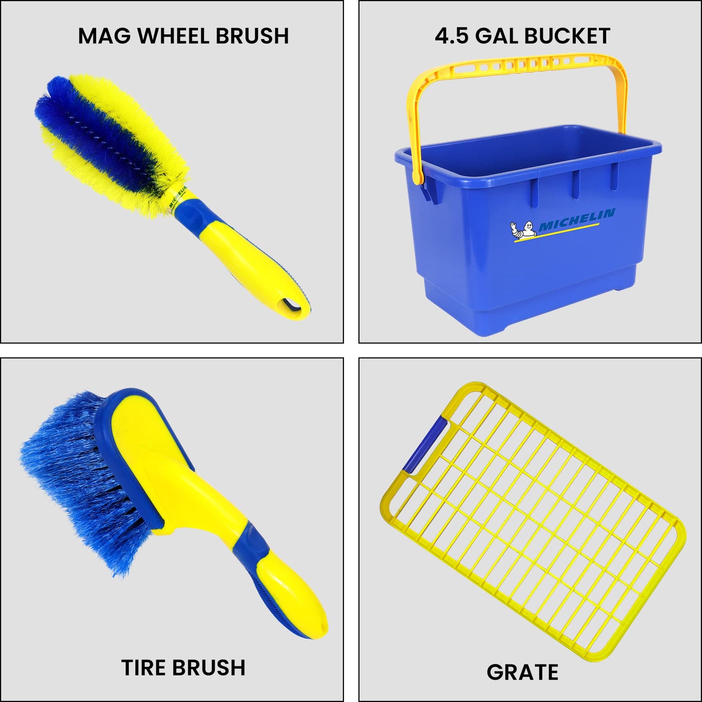 Koolatron Michelin Ultimate 11-Piece Car Wash Kit, 4.5 Gallon Bucket, Wheel Brushes, Microfibre Duster and Detailing Brush and Scrub Sponge, Applicator Pad Kit, Drying Towel, for Car, SUV, Truck