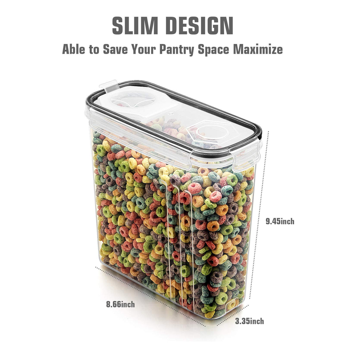 Wildone Storage Containers Set, Large BPA Free Plastic Airtight Food Containers 4L /135.3oz for Cereal, Flour, Sugar, 6 Piece Cereal Dispensers with 20 Labels & Marker, Black