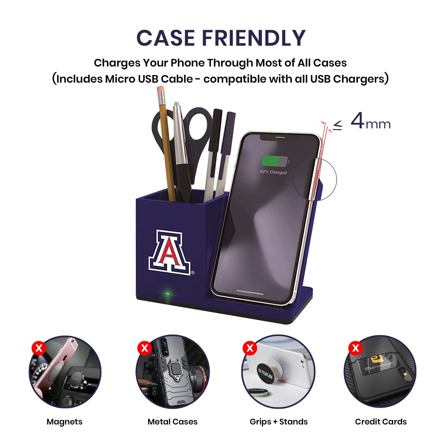 SOAR NCAA Wireless Cell Phone Charger and Desktop Organizer, Michigan Wolverines