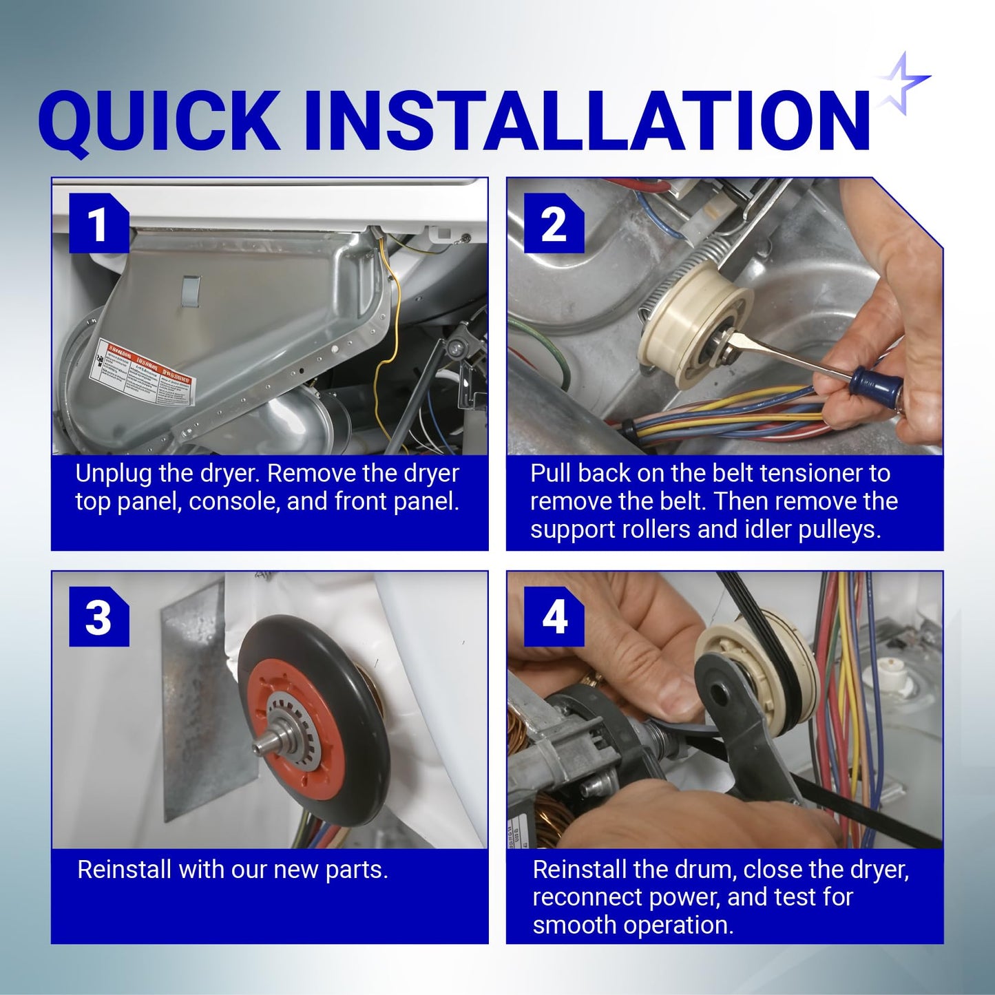 [2026 upgraded] BlueStars 4392067 Dryer Repair Kit and W10837240 Idler Pulley - For Whirlpool Cabrio Duet Maytag Bravos XL Kenmore Elite - WPW10314173 Drum Roller 661570V Belt 279640 Idler Pulley