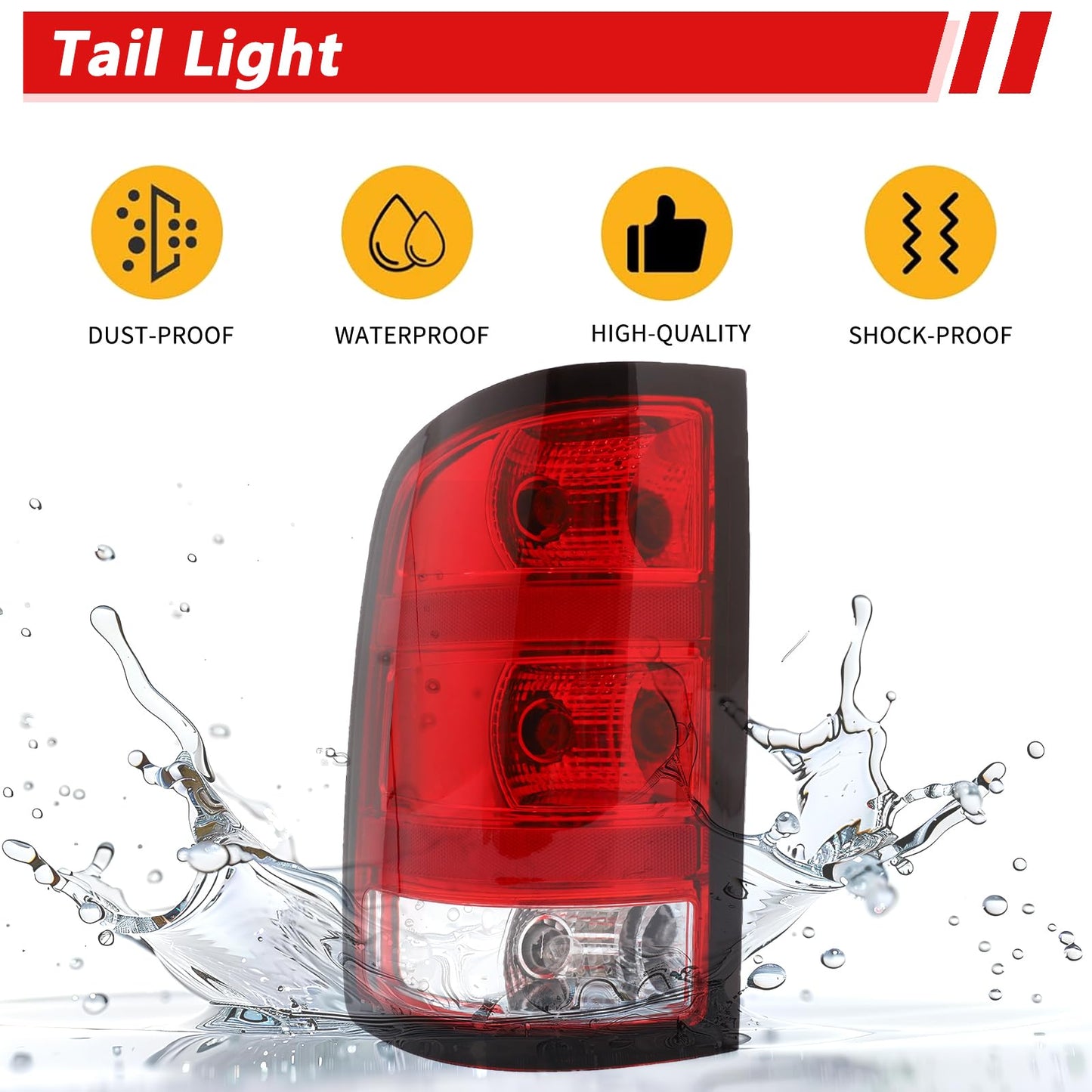 Left Tail Light Compatible With 2007-2013 GMC Sierra 1500 2500HD 3500HD Left Driver Side Rear Brake Lamps With Bulbs and Harness Included Black Edge Replace# GM2800208,GM2801208