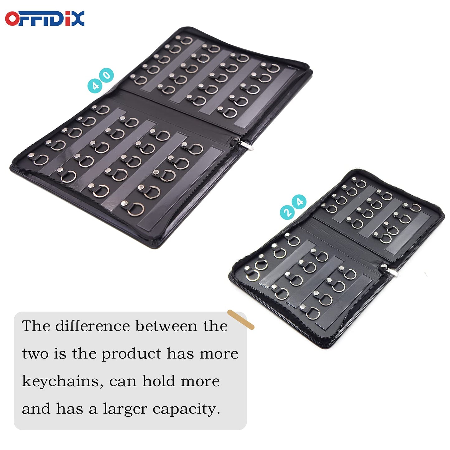 OFFIDIX Large Zippered Key Case,Leather Portable Key Cabinet, 40 Key Hooks Key Organizer,Manager & Landlord Key Holder,Suitable for Real Estate Sales,Hotel Executives, Car Service