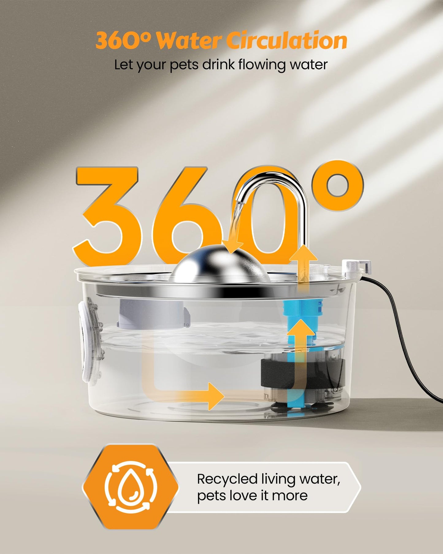 Cat Water Fountain Stainless Steel: cat fountain for Drinking - 3.2L Quiet Pet Watering Bowls for Cats Indoor - Kitten Waterer Supplies - for Small and Medium Animals