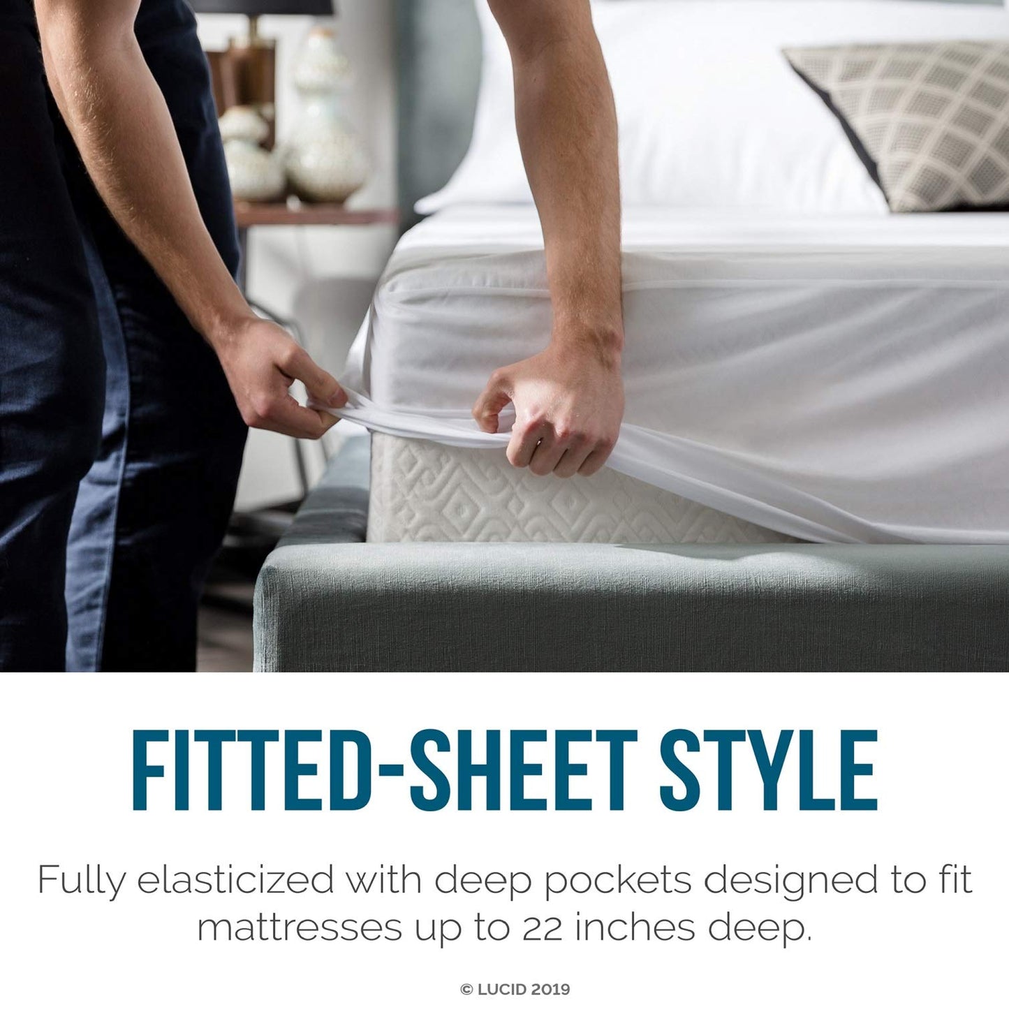 LUCID Premium Hypoallergenic 100% Waterproof Mattress Protector, Cotton Terry Top, Vinyl Free, Queen White