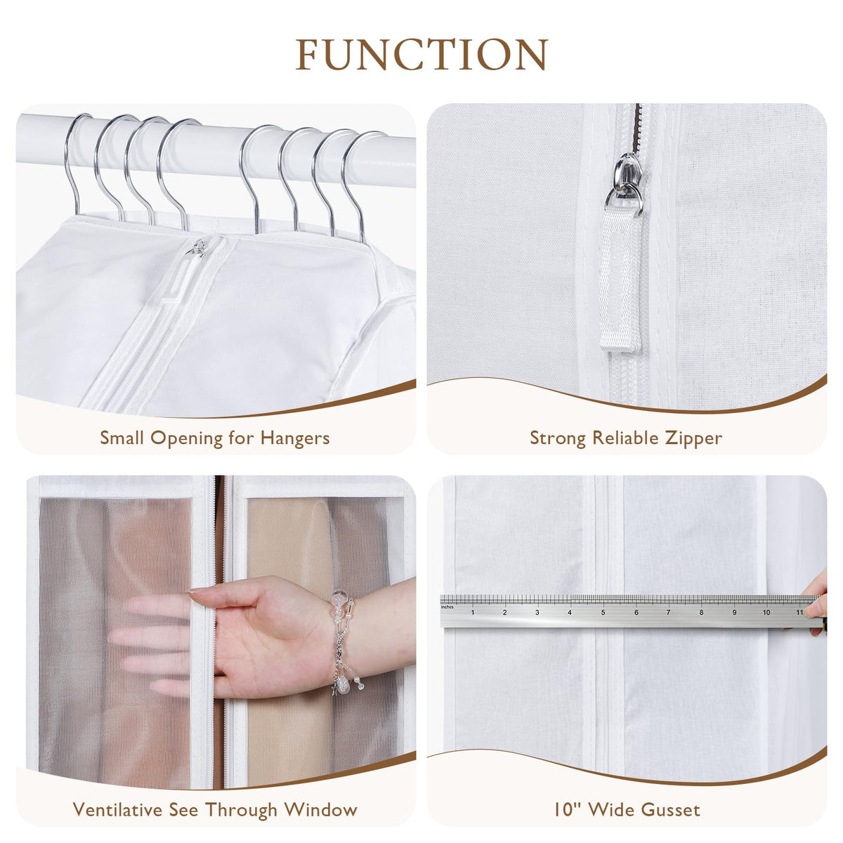 Univivi 50 Inch Breathable Cotton Garment Bags for Hanging Clothes and Storage,Washable Suit Cover Bag with Extra Large 10" Gusset & Clear Window - Perfect for Suits,Coats,Jackets - 2 Pack