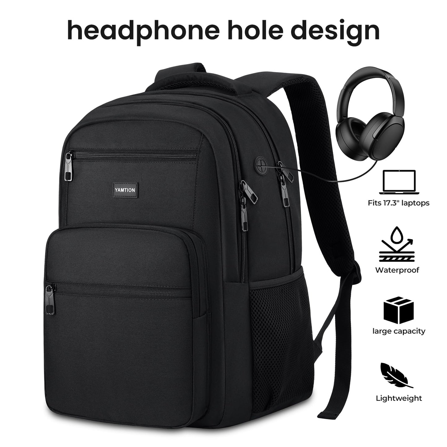 Laptop Backpack for Men and Women, Black Backpack, School Backpack for Boys and Girls, Bookbag, Work Backpack Fits 15.6 Inch Laptop and Notebook
