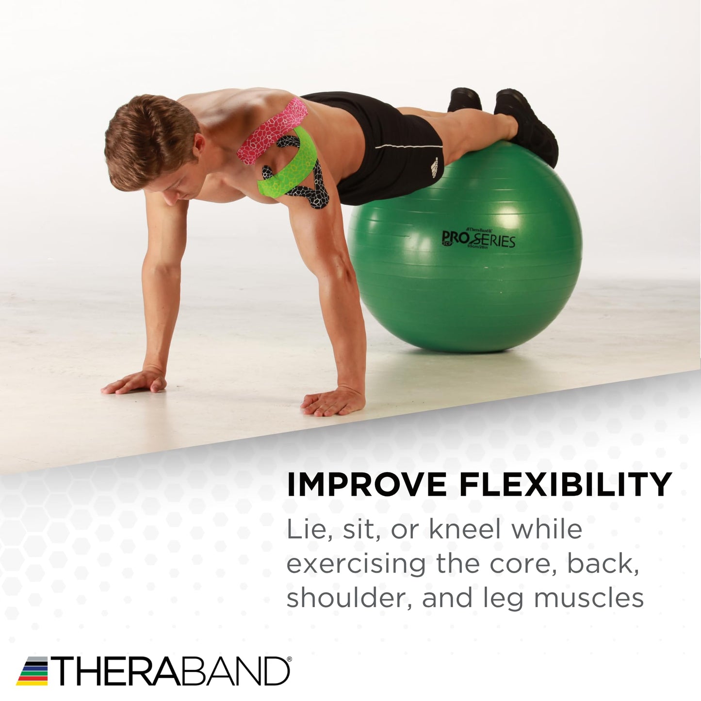 TheraBand Exercise Ball, Professional Series Stability Ball with 65 cm Diameter for Athletes 5'7" to 6'1" Tall, Slow Deflate Fitness Ball for Improved Posture, Balance, Yoga, Pilates, Core, Green
