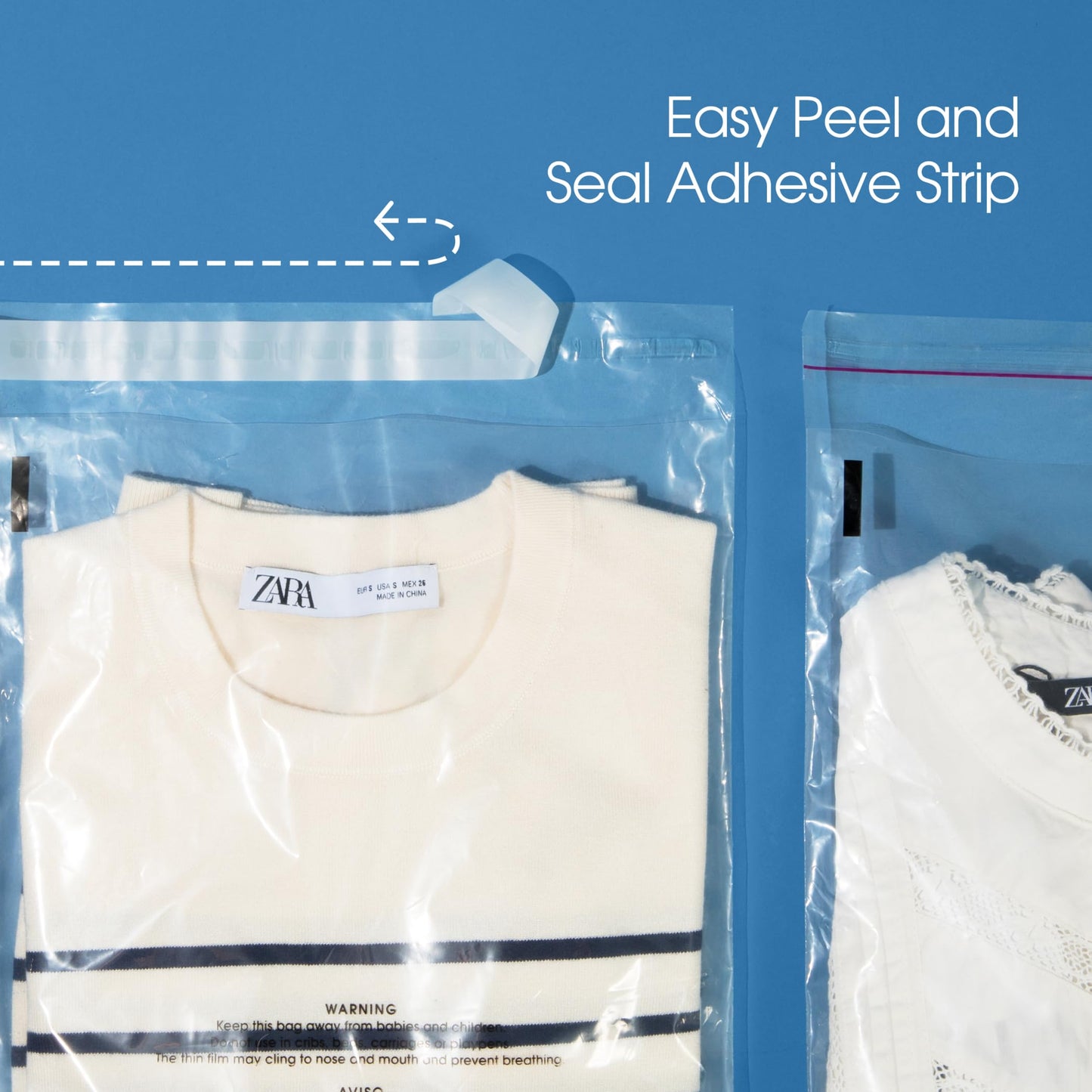 Spartan Industrial - 18" X 24" (100 Count) Self Seal Clear Poly Bags with Suffocation Warning for Packaging, T Shirts - Permanent Adhesive