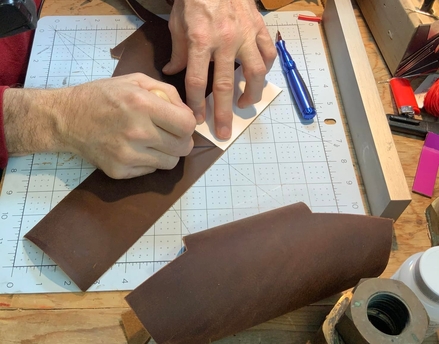 Wanderings Leather Sheets for Leatherworking - Three 12" x 12" (30x30cm) Squares and One 36" (91cm) Cord - Genuine Full Grain Buffalo Leather - Great for Jewelry, Wallets, Arts and Crafts
