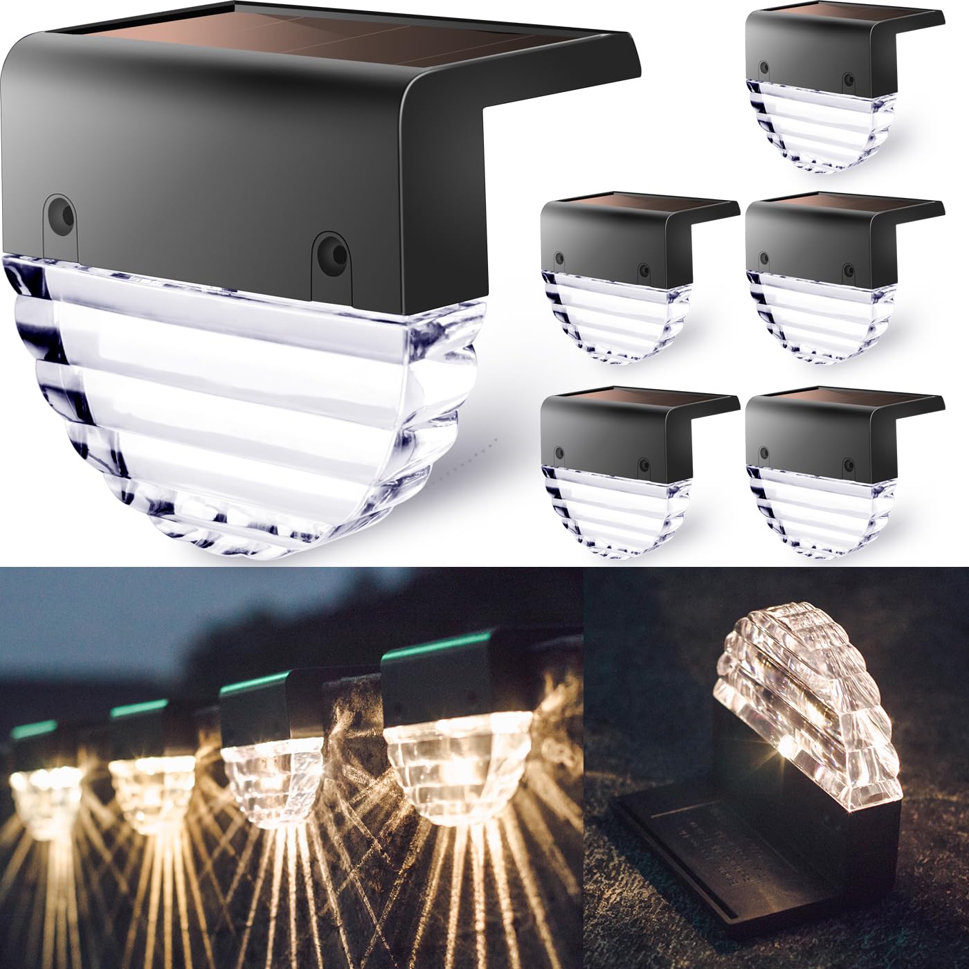 TIJNN Solar Deck Lights Outdoor, Fence Light Waterproof Led Lights for Outdoor Stairs, Step, Yard,Patio Decor Garden Illumination - 6 Pack