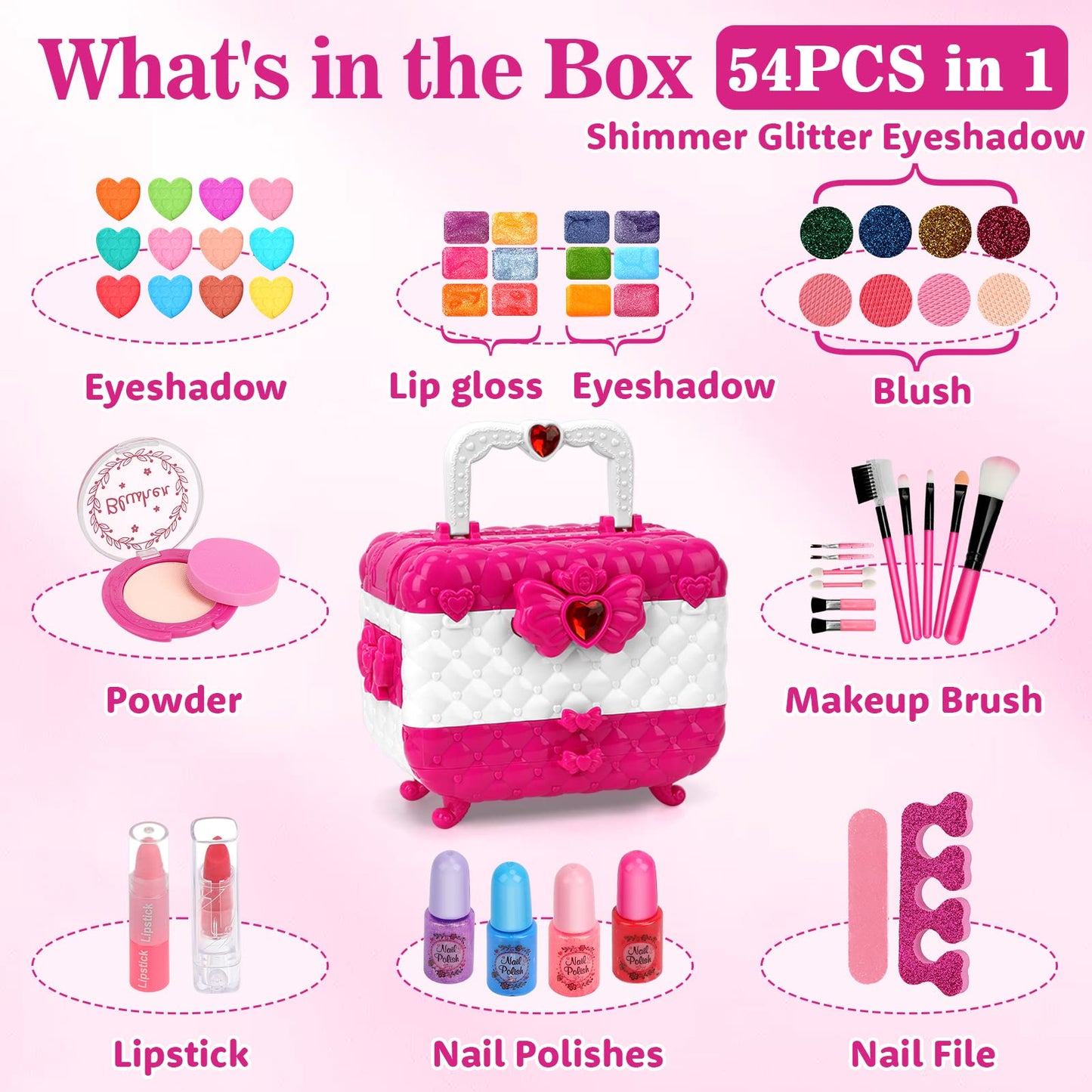 Flybay Kids Makeup Kit for Girls, Washable Girls Makeup Kit Kids Toys, Children Princess Pretend Play Make Up Set for Girl, Christmas Birthday Gifts for Girl Age 3-12
