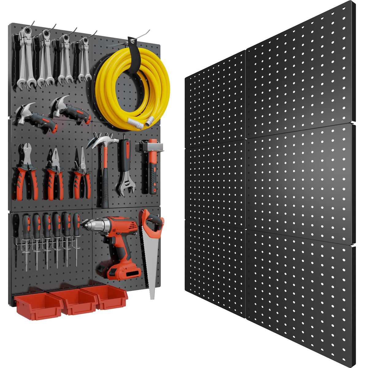 FZK Peg Board, 6PCS Metal Pegboard, 30cm*30cm, Heavy Duty Pegboard Wall Organizer with Frame. Black Pegboard for Wall, Garage, Workbench, Craft Room, Tool Organization