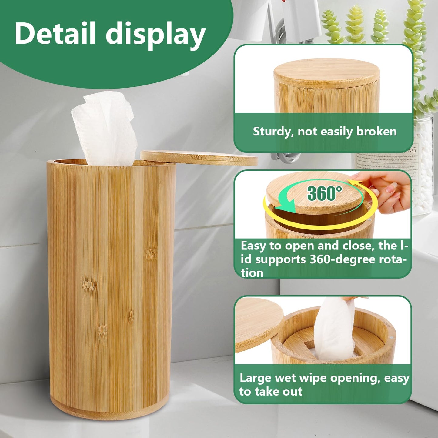Axcoix Bamboo Wipes Dispenser Container, Disinfecting Wipes Container Holder Fit for Disinfecting Wipes, Flushable Wipes Dispenser for Bathroom Kitchen Home