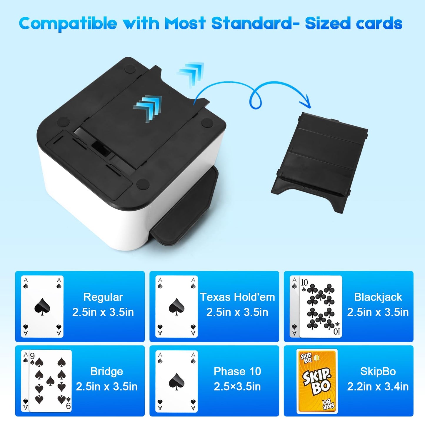 Xamanabu Automatic Card Shuffler with Dual Modes, Rechargeable 1-2 Deck Card Shuffle Machine, Low Noise Operation Card Shuffler for Poker, UNO, Blackjack, Skip-Bo, Phase 10