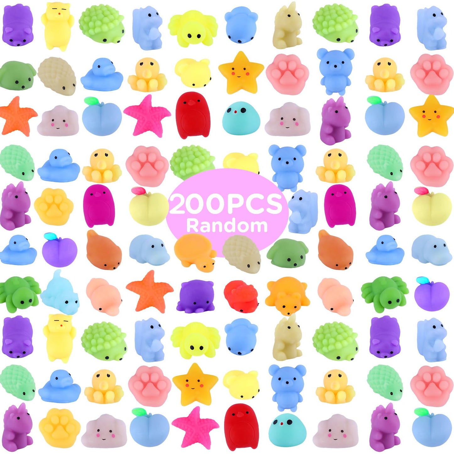 ASONA 200 Pcs Mochi Squeeze Animal Toys (Random) Kawaii Squeeeze Toy Set for Kids, Mini Soft Stress Relief Toys for Gifts Birthday Party Favors, Classroom Prize, Pinata Loot Goodie Bag Fillers