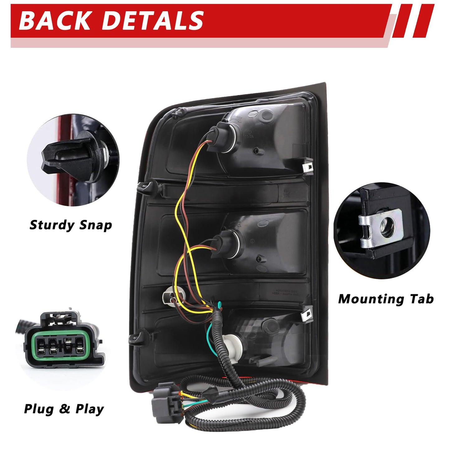 Right Tail Light Compatible With 2007-2013 GMC Sierra 1500 2500HD 3500HD Right Passenger Side Rear Brake Lamps With Bulbs and Harness Included Black Edge Replace# GM2800208,GM2801208
