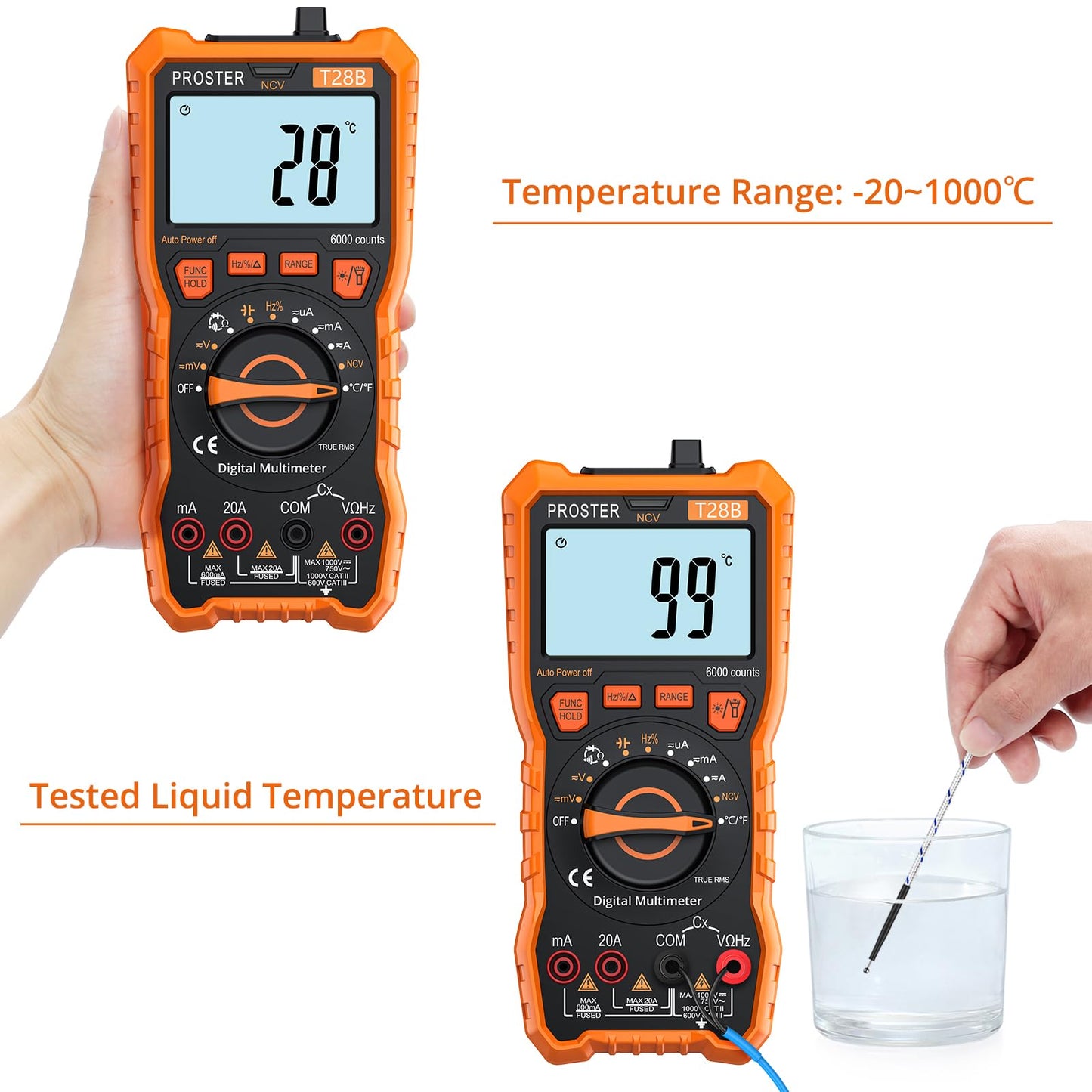 Proster Digital Multimeter 6000 Counts TRMS Auto Range NCV Detector DC AC Voltage Current Meter Temperature Capacitance Resistance Diode Continuity Tester