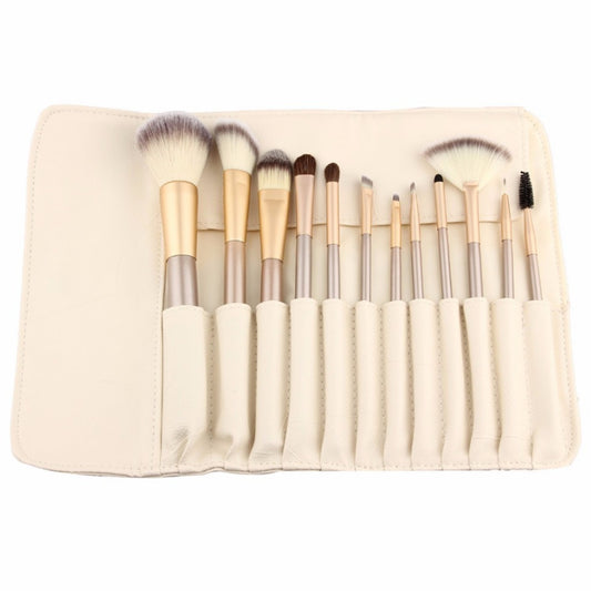 12 Piece Makeup Brushes Set | Horse Hair Professional Kabuki Makeup Brush Set Cosmetics Foundation Makeup Brushes Set Kits with White Cream-colored Case Bag by YOA