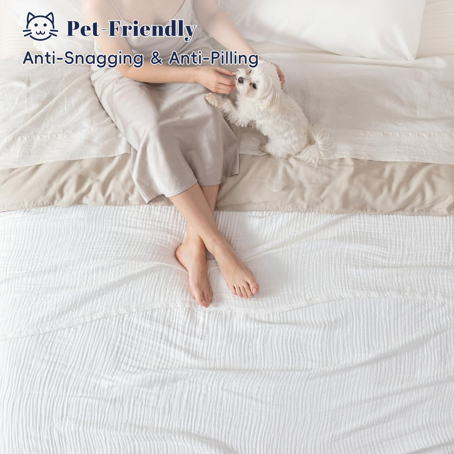 PHF Cooling Muslin Blanket King Size, Lightweight Gauze Blanket for Adults, 60% Rayon Derived from Bamboo & 40% Cotton for Summer, 4-Layer Soft Breathable for Hot Sleepers, 108"x90", White