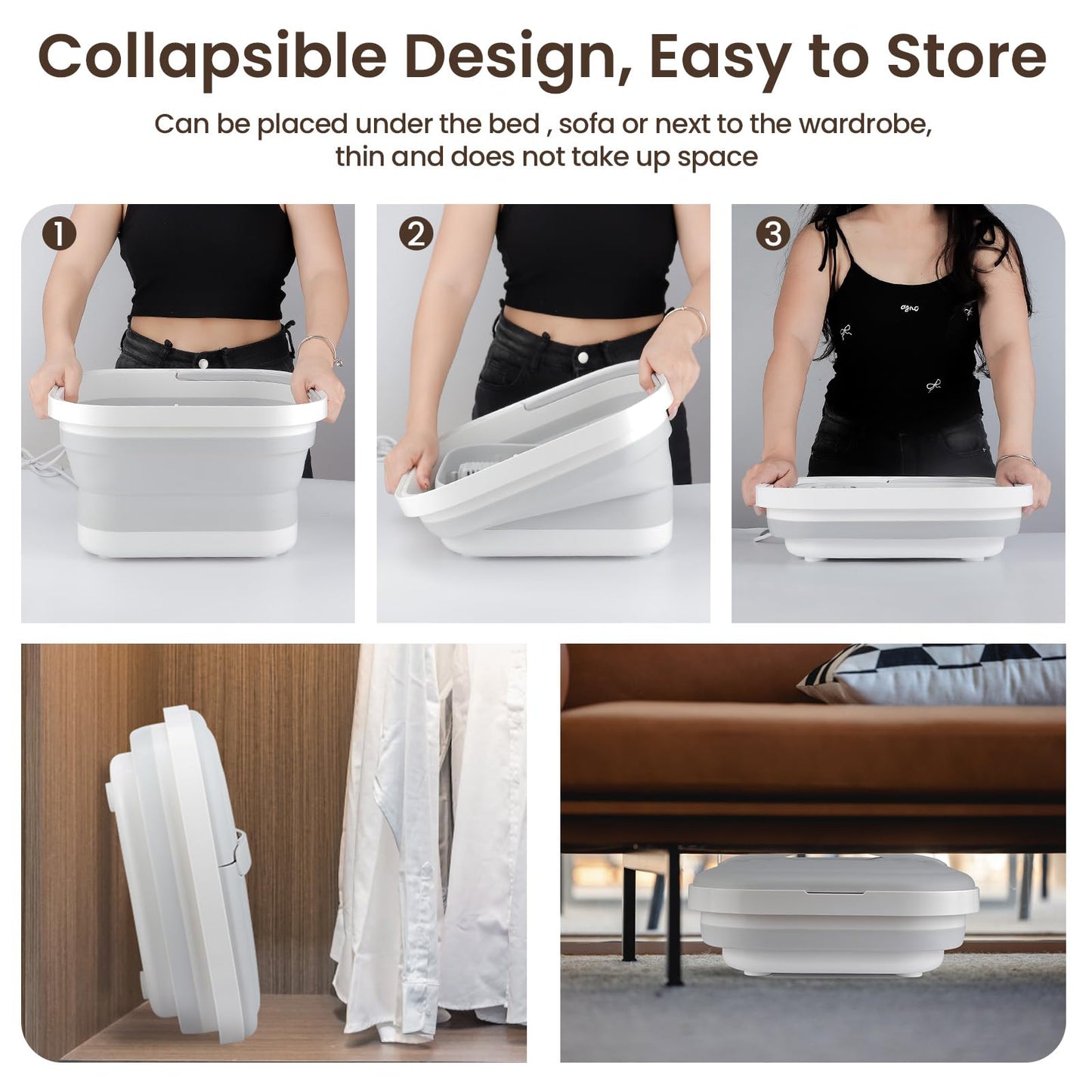 Collapsible Foot Spa Bath Massager with Heat, Foot Soaking Tub with Handles, Temperature Control, Massage Rollers, 3-8L Collapsible Bucket for Cleaning