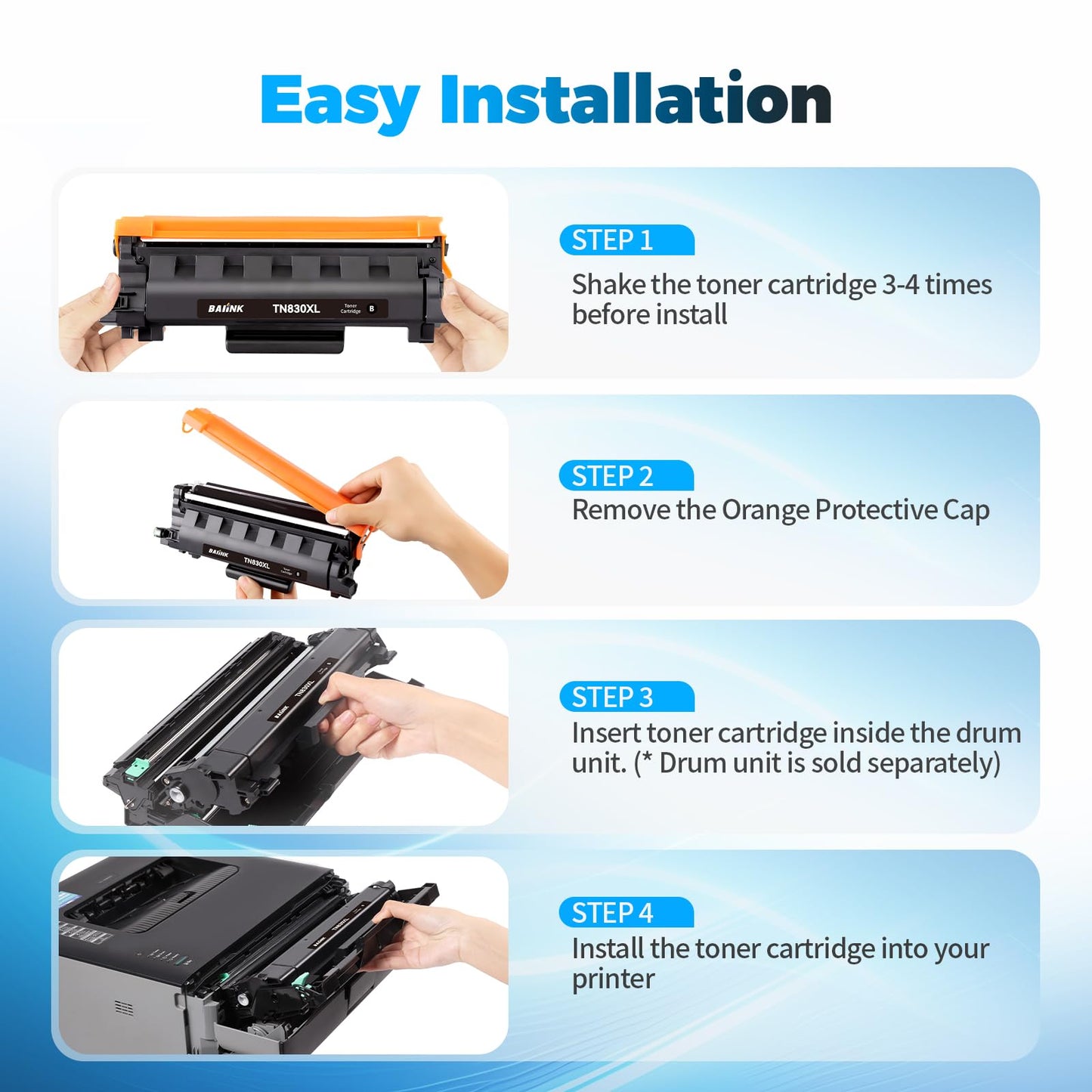 BAIINK Compatible TN830XL TN830 Toner Cartridges Replacement for Brother TN830XL TN830 XL Toner use with HL-L2460DW DCP-L2640DW HL-L2405W HL-L2400D HL-L2480DW MFC-L2820DW Printer (2 Black)