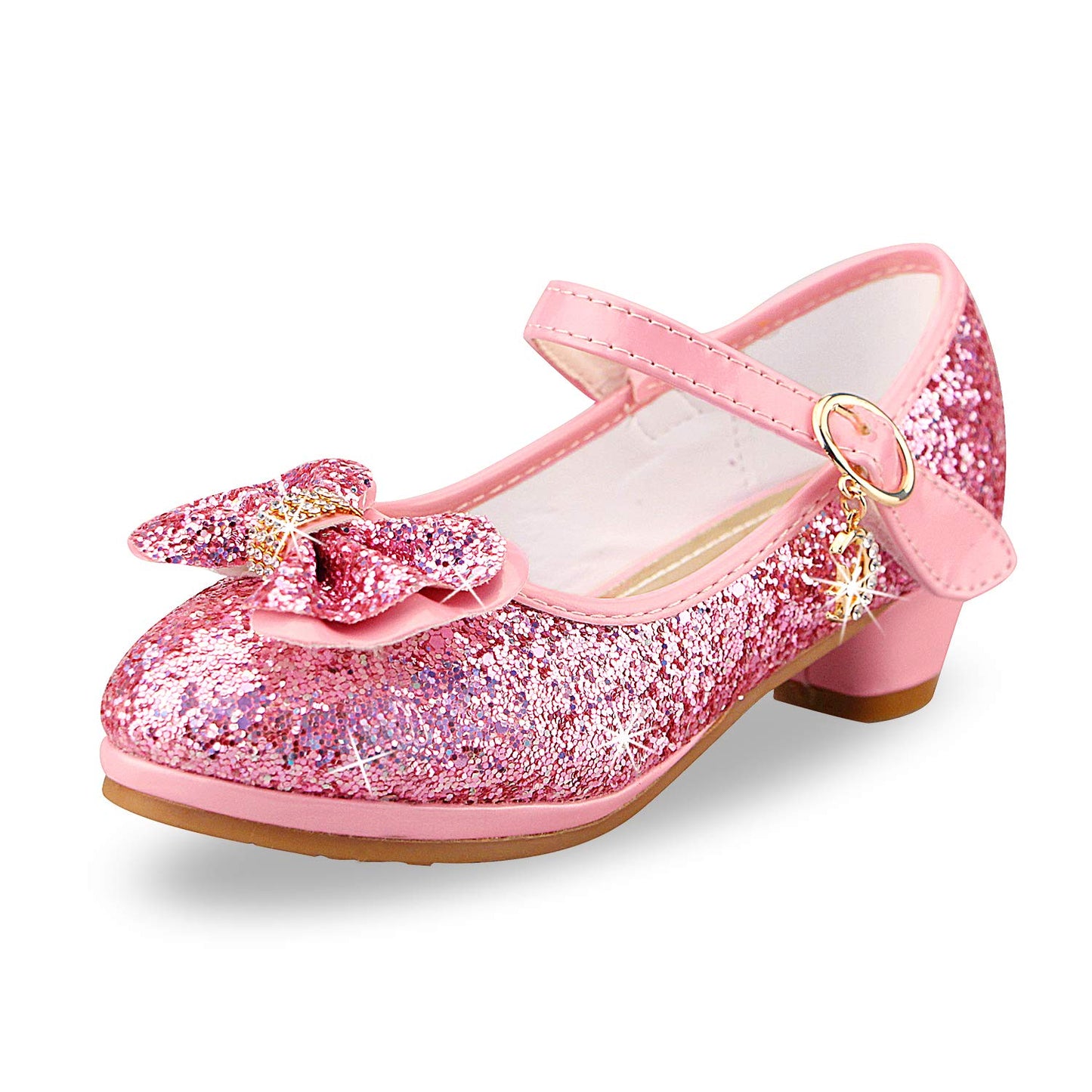 Girls Sequin Shoes Princess High Heel Shoes Kids Party Pumps Size 10 Toddler,Pink