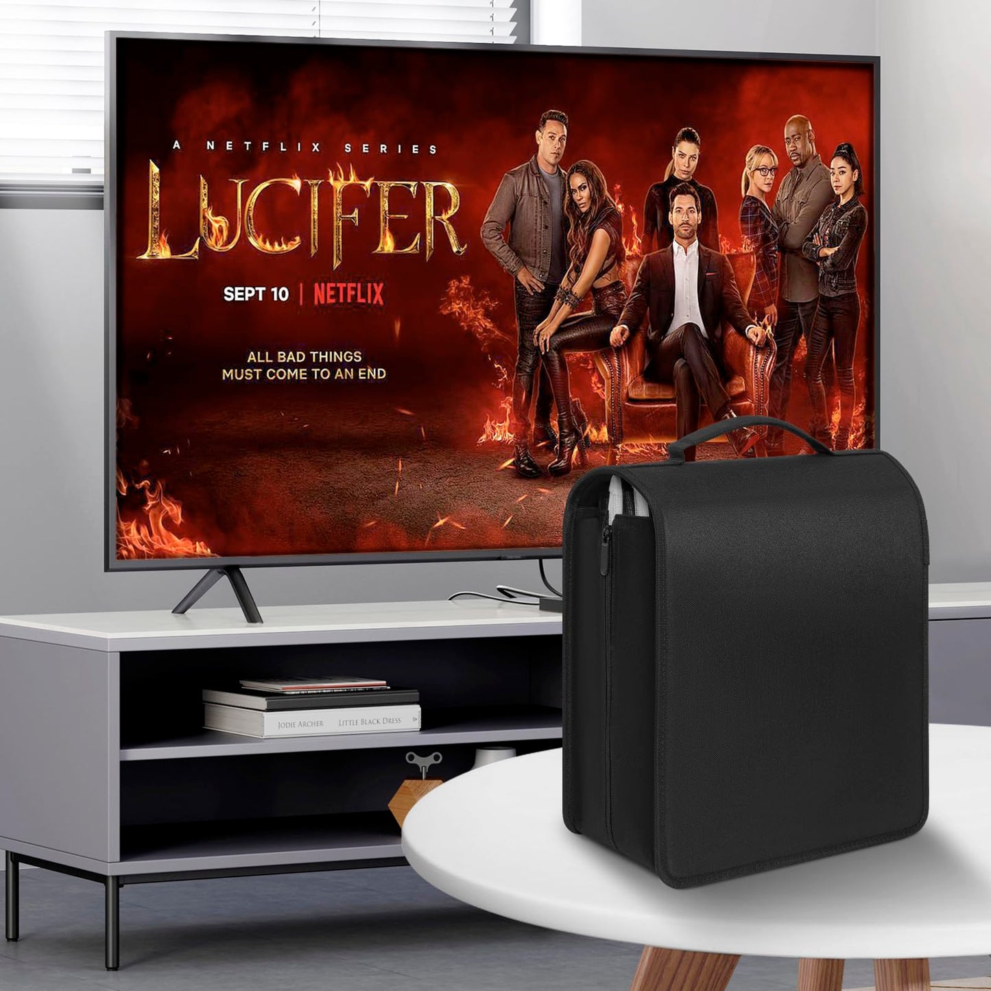 AKOZLIN DVD CD Storage Case with Extra Wide Title Cover Pages Portable Carrying Binder Holder Wallet Album DVD Case Protective Movie Media Storage Organizer 200 Disk Units, 100 Booklet Pockets,Black