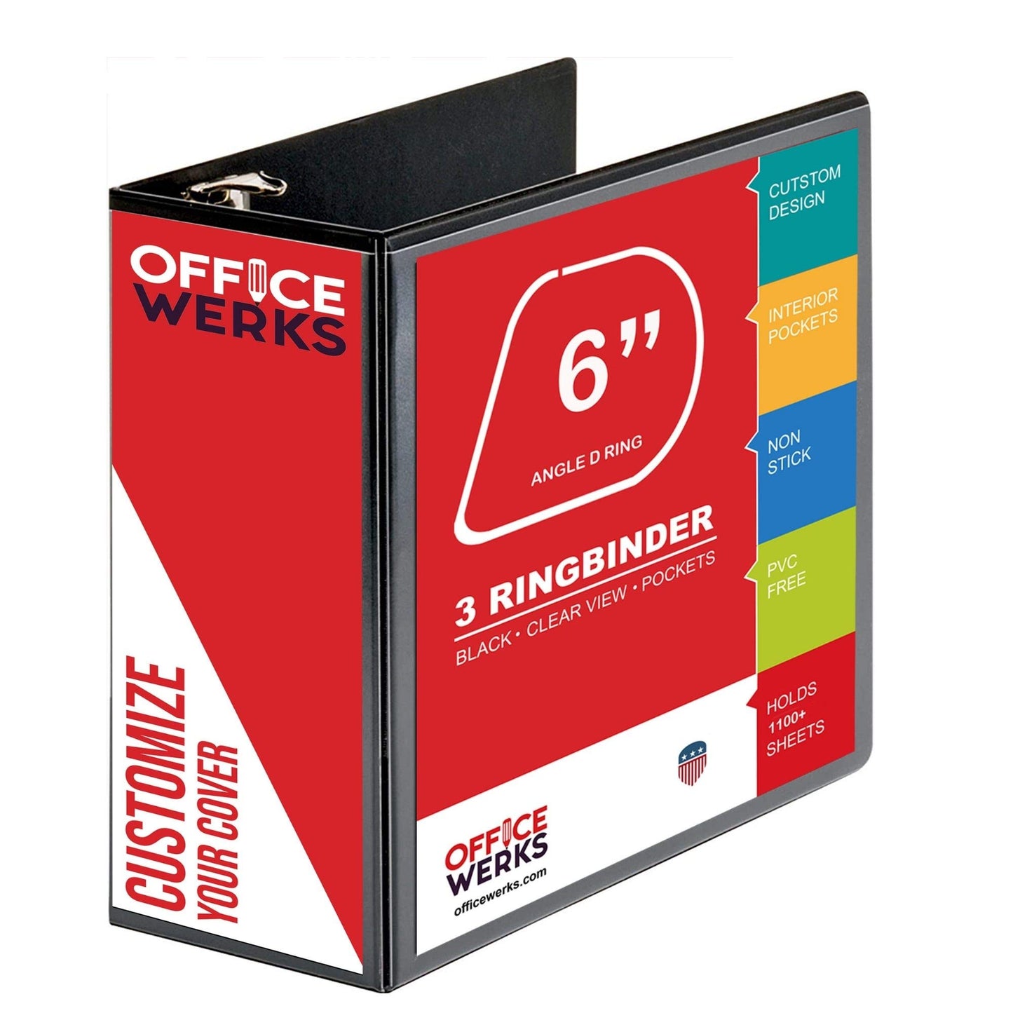 3 Ring Binder, Slant D-Rings, Clear View, Pockets (6 Inch, black)