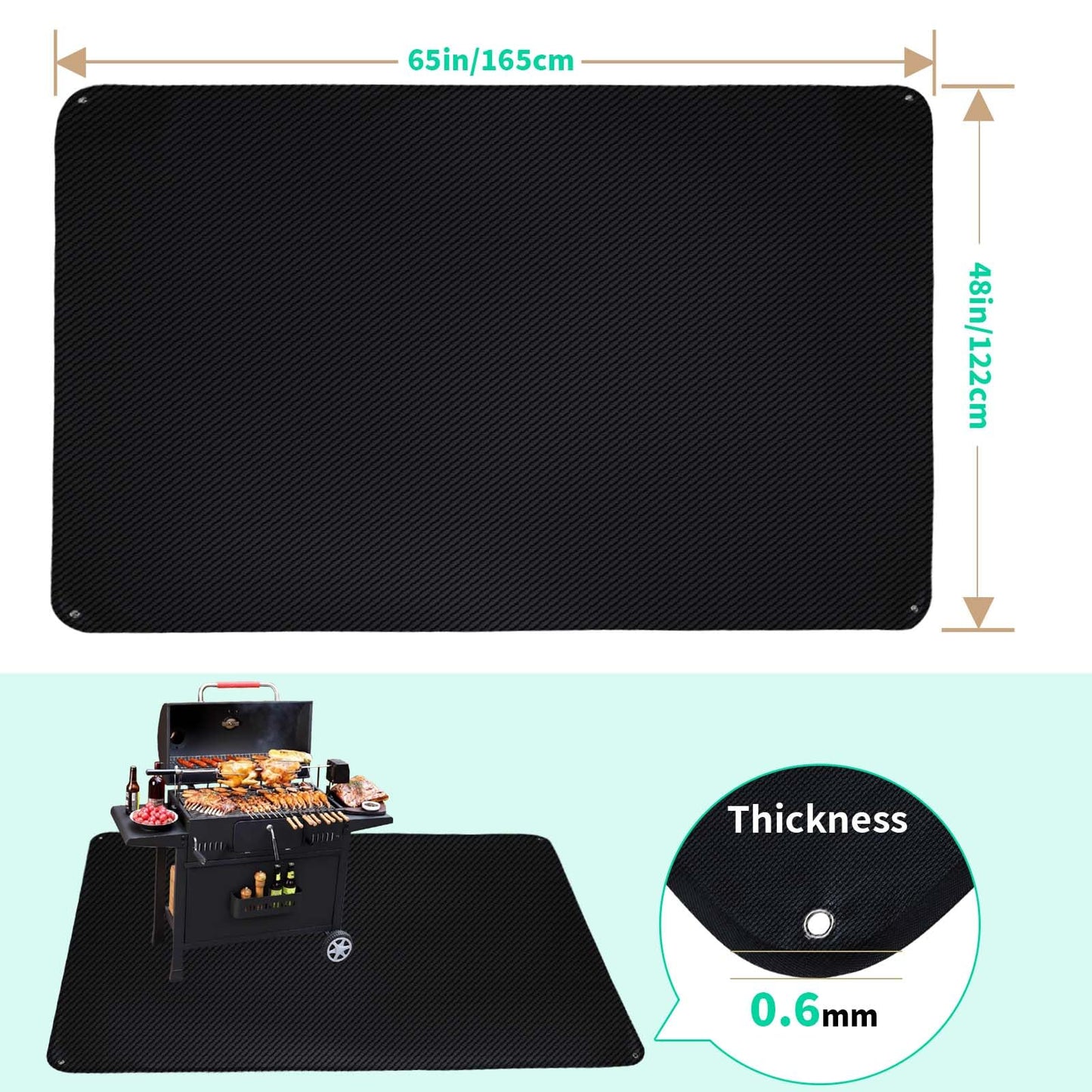 65 x 48 Inch Large Grill Mat for Outdoor Grill, Fireproof Waterproof Oil-Proof BBQ Mat for Deck, Patio, Lawn, or Indoor Fireplace, Easy to Clean Under Grill Protector for Fire Pit and Smoker