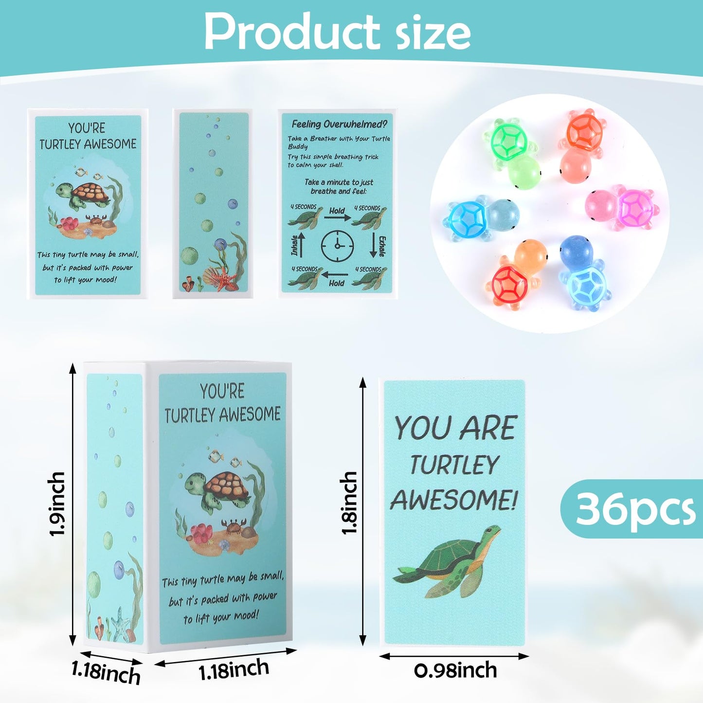 72 Pack Glow in the Dark Mini Turtle Thank You Gifts Bulk – Inspirational Appreciation Gifts for CNA Week 2025, Teachers, Coworkers, Students, Employee Graduation Favors
