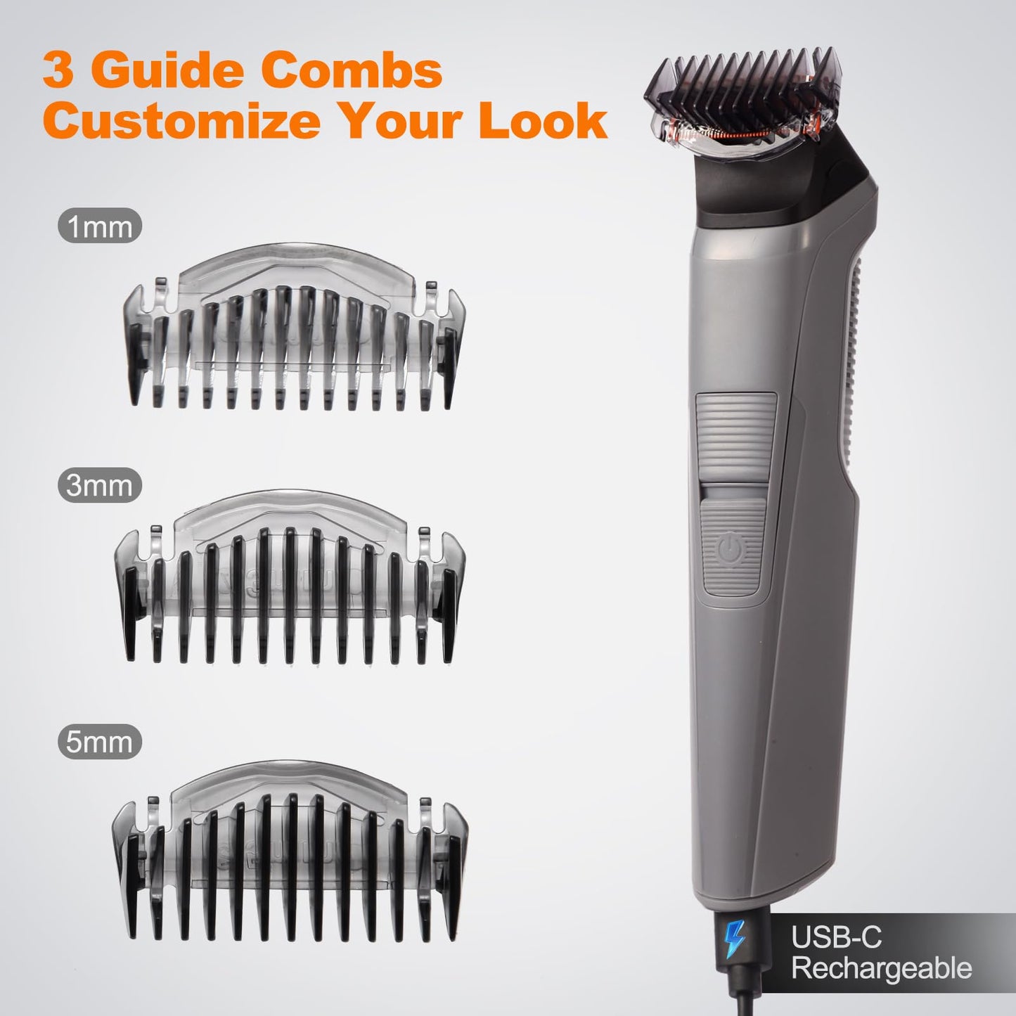 Compact Grooming Trimmer – USB-C Rechargeable, Ultra-Thin Blades, Replaceable Heads & Guide Combs for Travel