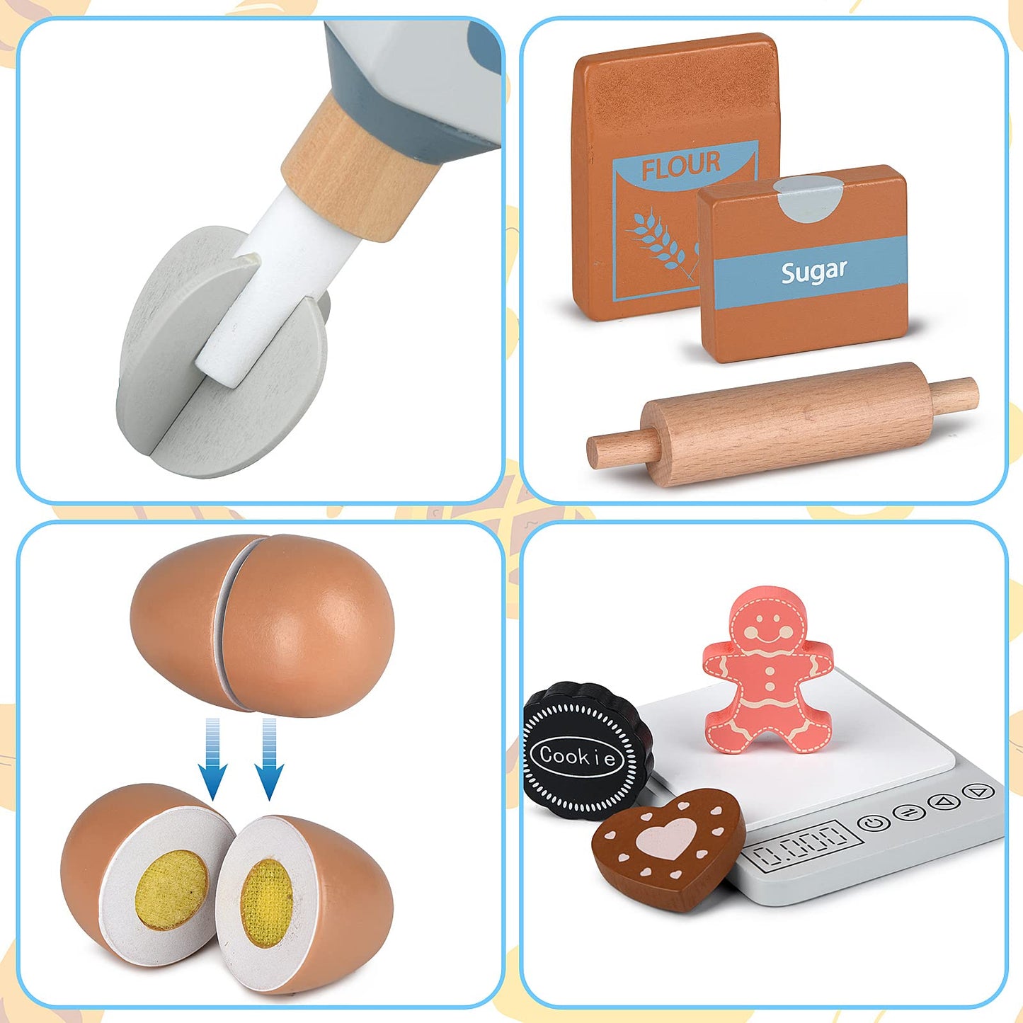 Play Kitchen Accessories Wooden Mixer Set Pretend Play Food Sets for Kids Role Play Toys for Girls and Boys
