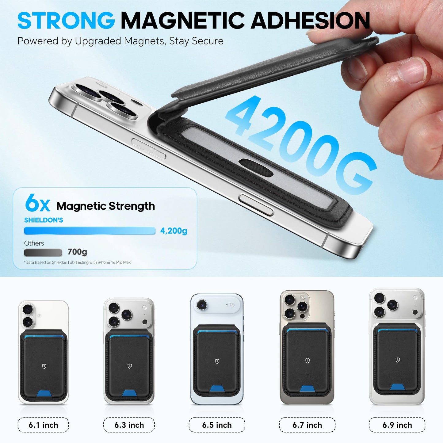 SHIELDON Genuine Leather Wallet Stand, Strong Magnetic Phone Wallet, Angle Adjustment, 6 Card Holders, RFID Blocking, Compatible with iPhone 17 Pro/Max/Plus, 16/15/14/13/12 - Nappa Black
