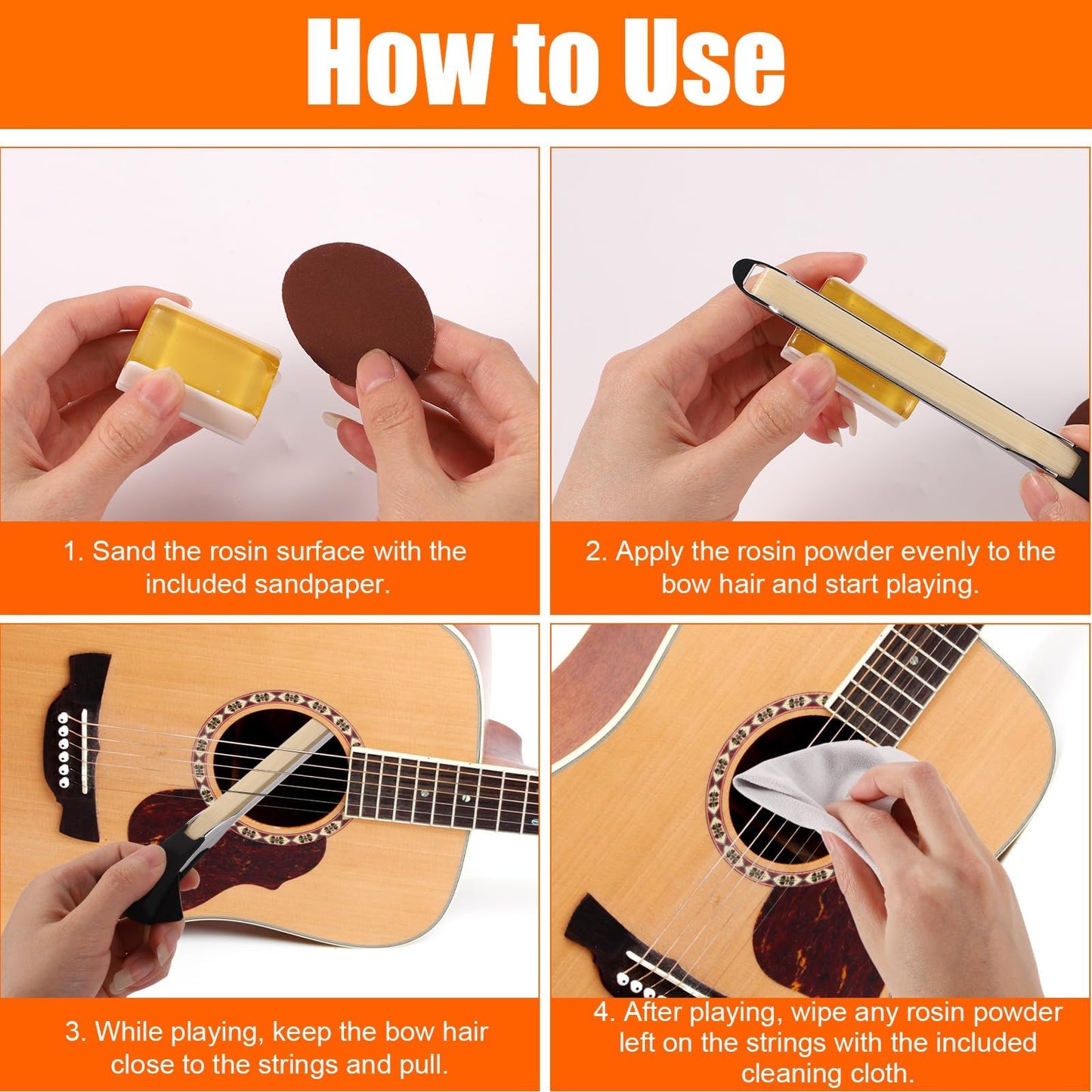Guitar Bow Kit, 2-in-1 Horsehair Aluminum Alloy Guitar Bow Pick Picasso Bow with Rosin Sandpaper Cloth Fun Acoustic Instrument Playing Tools Create Violin & Cello Sounds Creative Gift for Music Lover