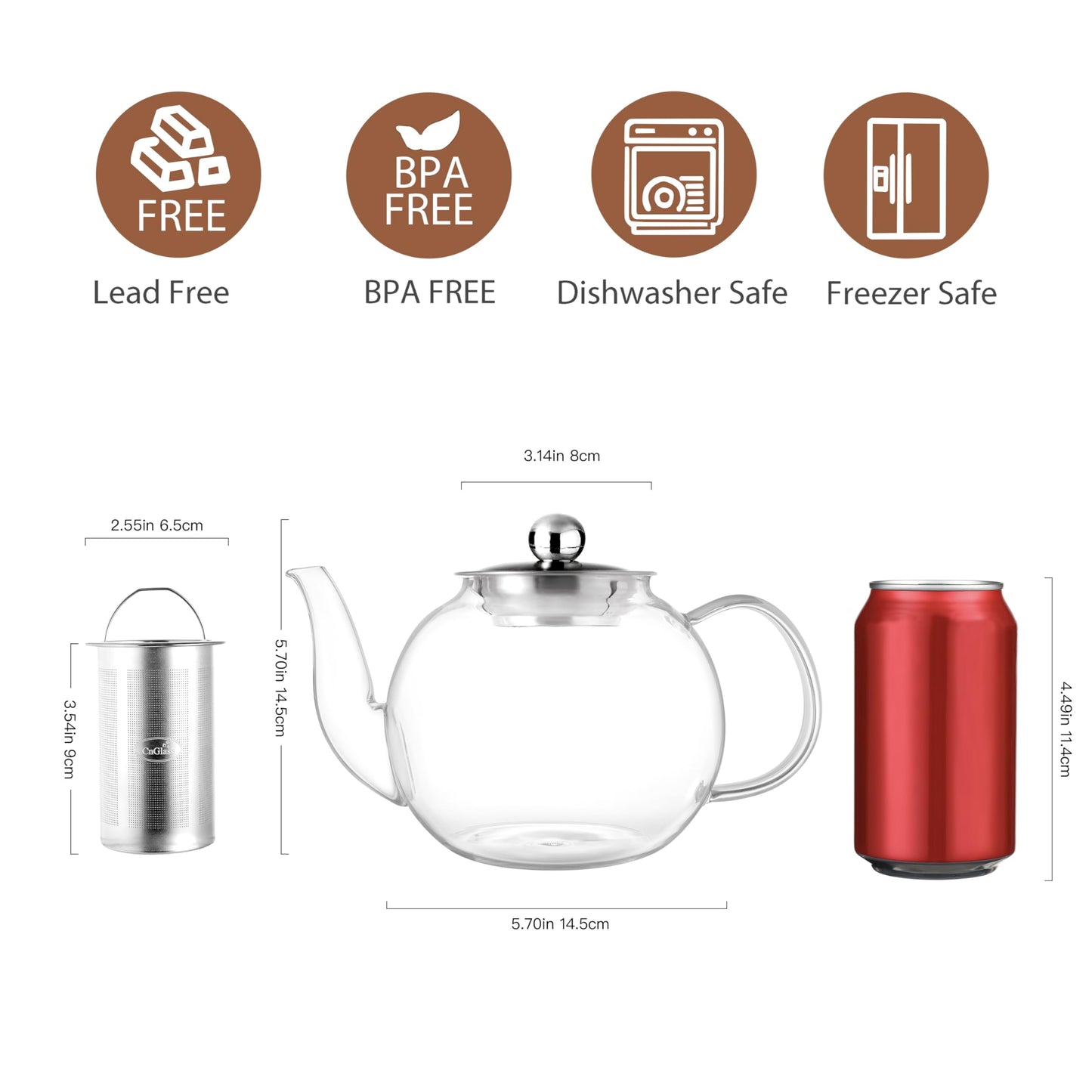 CNGLASS 40oz Glass Teapot with Removable Infuser,Clear Tea Kettle Stovetop Safe,Blooming and Loose Leaf Tea Maker Set